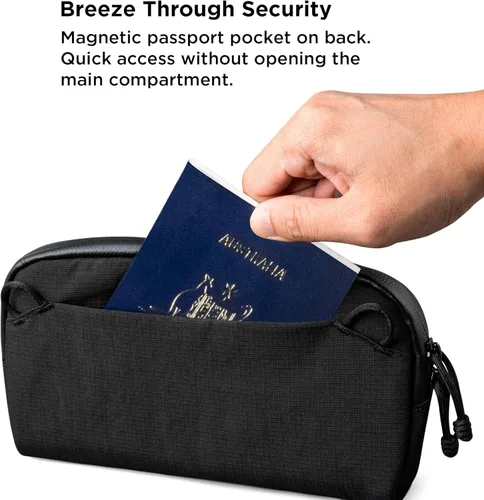 Vista 7 de ALPAKA Flight Pouch Pro - Bolsa cruzada de 0.7L con ranuras para tarjetas RFID, soporte para pasaporte, bolso cruzado de viaje resistente a la Negro