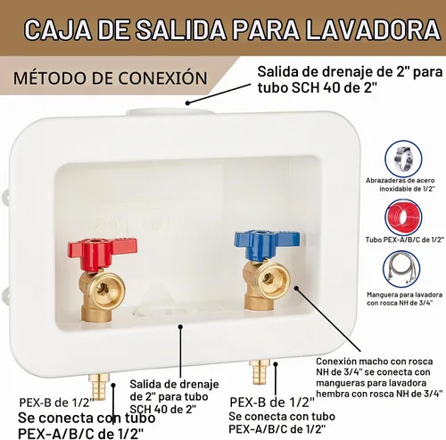 Vista 3 de [1 unidad] Lingmfg Caja de salida para lavadora PEX-A expansión con drenaje central de 2 pulgadas, expansión PEX-A de 1/2 pulgada, conecta mangueras