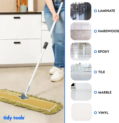 Vista 25 de Trapeador de polvo comercial azul de 24 pulgadas y barredora de piso con mango extensible, mopa para limpieza de suelos de madera, azulejos