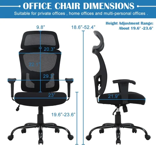 Vista 2 de Silla de oficina ergonómica, silla de escritorio de computadora de altura ajustable de 400 libras con soporte lumbar de esponja ajustable, silla