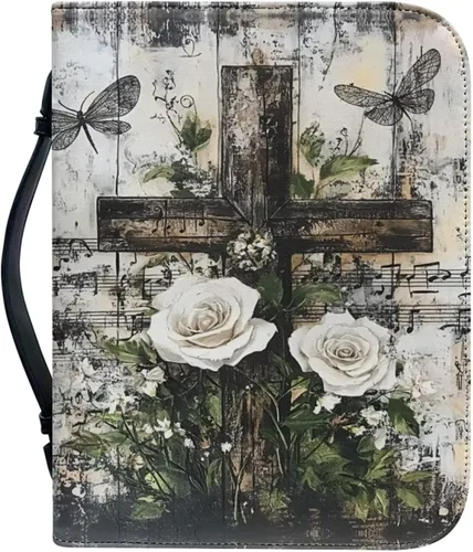 Vista 25 de Cozeyat American Flag Bible Cover Large Size Church Study Book Carrying Bag Highland Cow Bible Protective Case with Handle and Zippered Pocket for