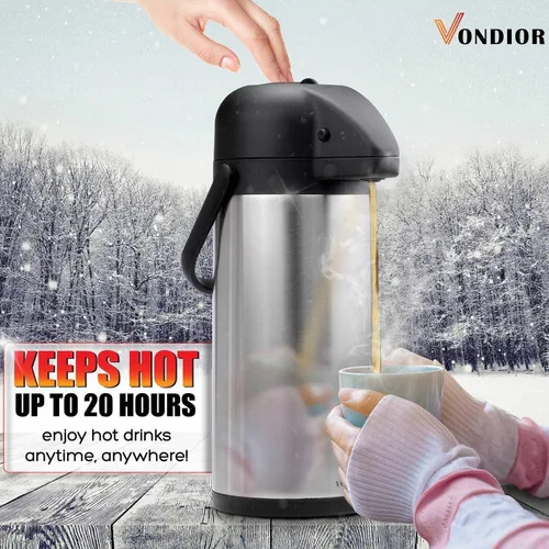 Vista 3 de Jarra de café Airpot de 85 onzas (2.5L) con bomba, dispensador de café aislado de acero inoxidable, jarras de café para mantener caliente/frío