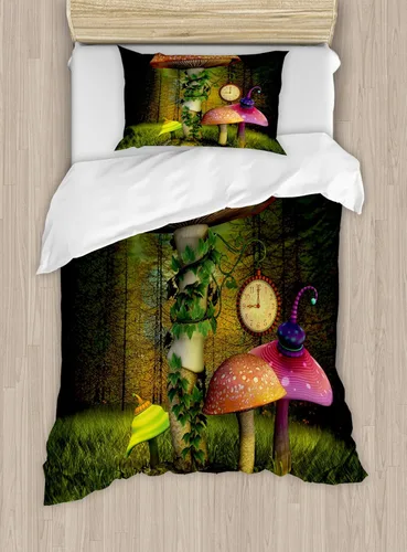 Vista 146 de Ambesonne Hawaii - Juego de funda de edredón de verano, palmeras y hojas exóticas de helecho, fondo colorido abstracto, juego de ropa de cama