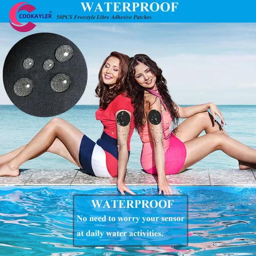 Vista 3 de Paquete de 50 fundas impermeables para sensores para Freestyle Libre 2/3, parches adhesivos CGM sin pegamento en el centro, cinta precortada
