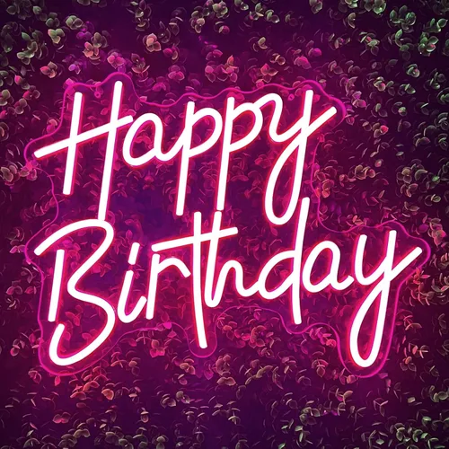 Vista 9 de Letrero de neón de feliz cumpleaños para decoración de pared, letreros de luz LED de neón rosa, decoración artística regulable, letrero de luz