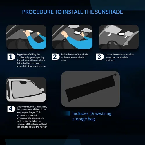 Vista 6 de SS-055 - Parasol para parabrisas delantero de automóvil compatible con Cadillac SRX 2010-2016 Protector solar estilo acordeón de ajuste