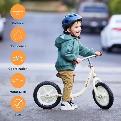 Vista 4 de Retrospec Cub - Bicicleta de equilibrio para niños de 18 meses a 3 años, bicicleta para principiantes sin pedal de 12 pulgadas con asiento