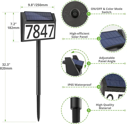 Vista 7 de MAXvolador Letrero de dirección solar iluminado, números de casa impermeables, placas de dirección iluminadas con luces LED solares con estacas, 3
