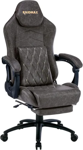 Vista 8 de Raidmax Juego de tamaño extra grande con soporte lumbar, textura de cuero transpirable liso envejecido, gris mármol, respaldo alto, silla giratoria