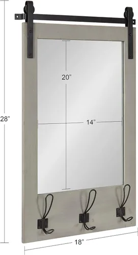 Vista 4 de Kate and Laurel Cates Espejo de pared rústico con ganchos, 18 x 28 pulgadas, color gris lavado, decoración de pared de granja con función