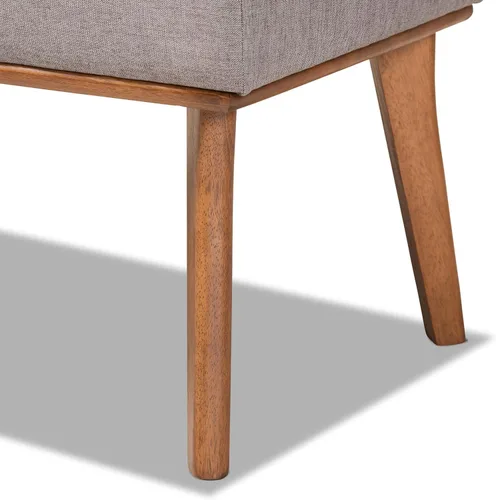 Vista 4 de Baxton Studio Odessa - Banco de comedor tapizado de tela gris y acabado marrón nogal, banco de comedor de madera