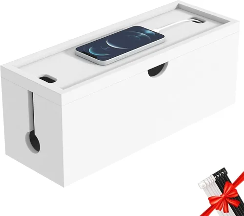 Vista 14 de Caja de organización de cables de bambú, caja organizadora de cables grande para ocultar cables y tiras de alimentación para almacenamiento