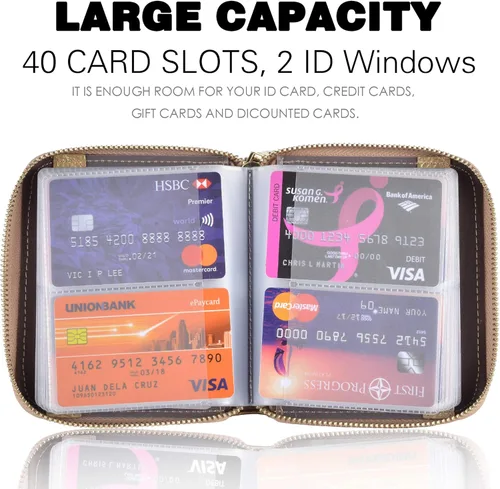 Vista 3 de Easyoulife - Billetera de piel con cierre y tarjetero para mujer, con bloqueo de interferencia de radiofrecuencia (RFID)