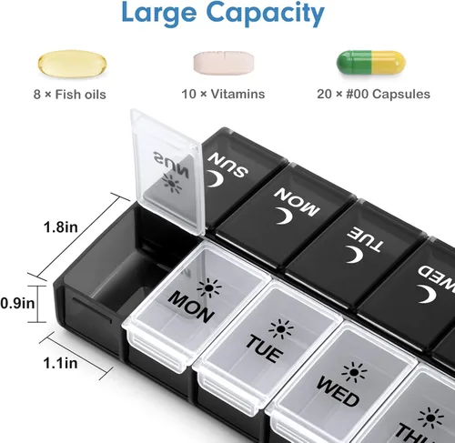 Vista 3 de 7 Day Pill Organizer 2 Times a Day, Large Weekly AM PM Pill Box, Day Night Medicine Organizer, Pill Case Twice A Day, Pill Container