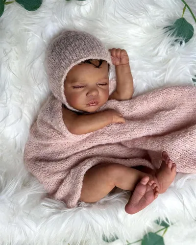 Vista 2 de Zero Pam Muñecas negras Reborn de 19 pulgadas, muñeca afroamericana recién nacida de 19 pulgadas, muñecas de bebé realistas, muñeca de bebé
