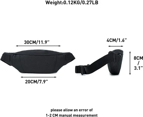 Vista 3 de Riñonera negra grande para hombres y mujeres, bolsa para cinturón, bolsa de cadera con correa ajustable, riñonera ligera impermeable de primera