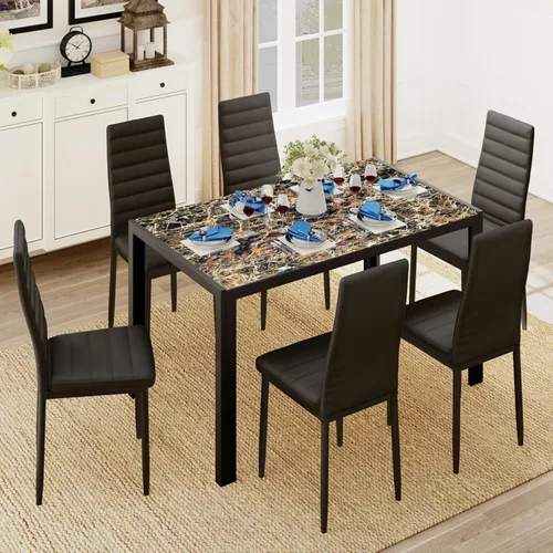 Vista 14 de Gizoon Juego de mesa de comedor de vidrio de 3 piezas, mesa de cocina y sillas para 2, conjuntos modernos de cuero PU para el hogar, cocina, sala