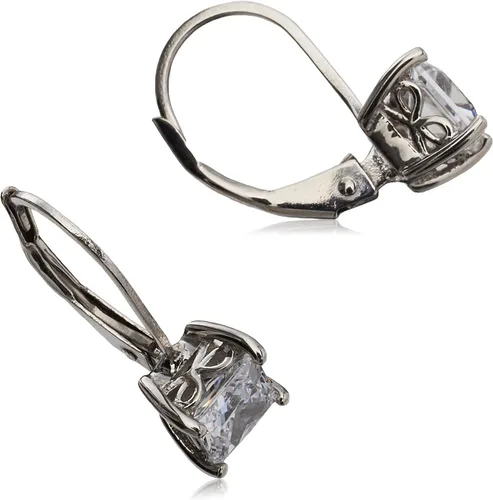 Vista 4 de Tienda Essentials Aretes de plata de ley con cierre de palanca de corte princesa hechos con circonita cúbica Infinite Elements