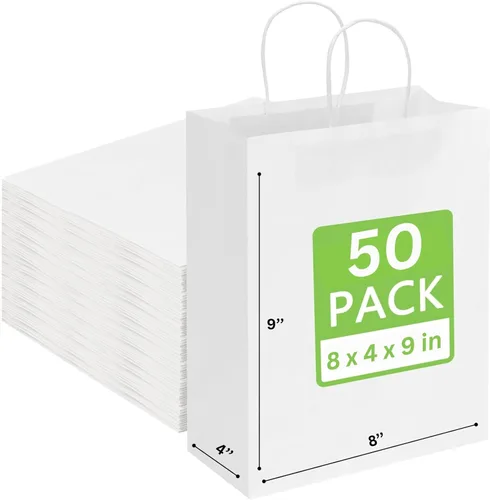 Vista 14 de JET PAPER BAGS - Bolsas de papel de estraza reciclables con asas de 10 x 5 x 13 pulgadas [25 piezas] para llevar, comestibles, golosinas, venta al
