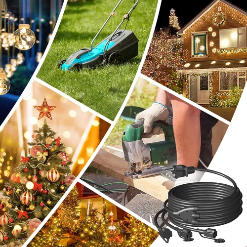 Vista 5 de Eversimpleinc Cable de extensión divisor negro de 1 a 3 (combinado de 25 pies, 13 pies de extremo a extremo), enchufe de 3 puntas con 3 salidas