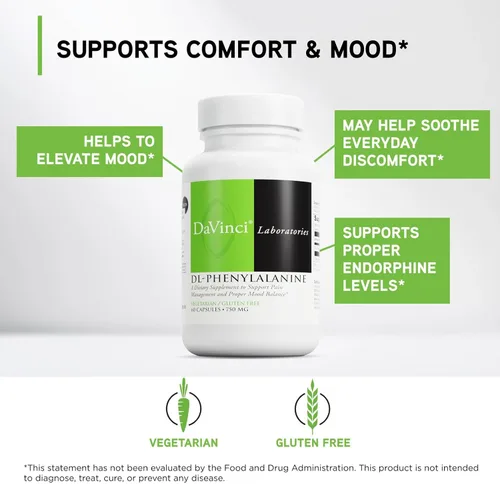 Vista 3 de DAVINCI Labs DL-fenilalanina - Suplemento dietético de aminoácidos para apoyar la comodidad, el equilibrio y las molestias* - con 750 mg