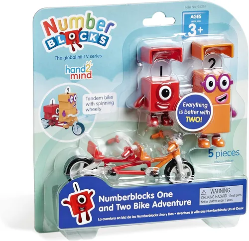 hand2mind Numberblocks One and Two Bike Adventure, juego de figuras de acción de dibujos animados, figuras de juguete, juegos de vehículos de