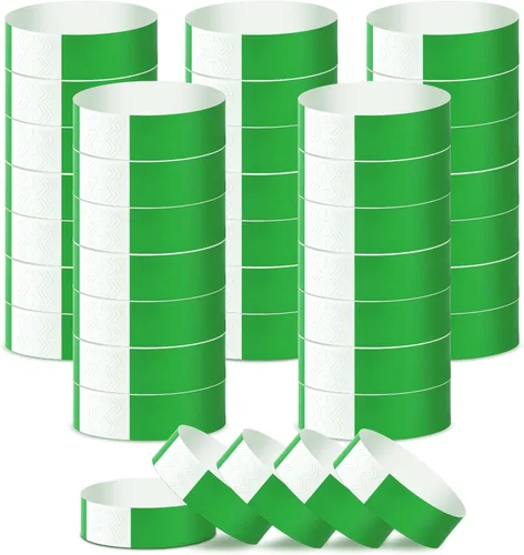 500 pulseras de papel verde para eventos, impermeables, de neón, pulseras adhesivas de identificación de conciertos, bandas de mano para eventos