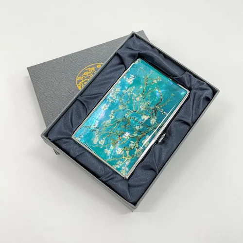 Vista 5 de Estuche para tarjetas de visita de nácar para identificación de crédito, cartera de viaje, diseño de pintura artística, metal de acero inoxidable
