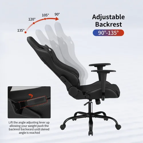 Vista 23 de Silla ergonómica para videojuegos, silla de juegos con reposacabezas, silla de computadora de oficina con ruedas y soporte lumbar, silla