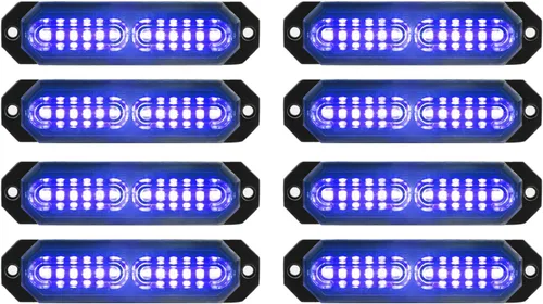 Vista 15 de ASPL 8 luces estroboscópicas intermitentes de montaje en superficie ultra delgadas de 12 LED para camión, automóvil, vehículo, LED, mini rejilla