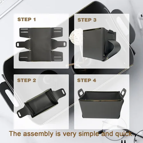 Vista 7 de Cesta decorativa de piel sintética, cesta pequeña para entrada, mesita de noche, cómoda, caja organizadora rectangular plegable (marrón)