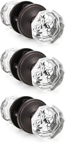 Vista 14 de Gobrico Pomo de puerta de cristal para dormitorio y baño con roseta clásica negro mate, diamante transparente octogonal para puerta interior, 1