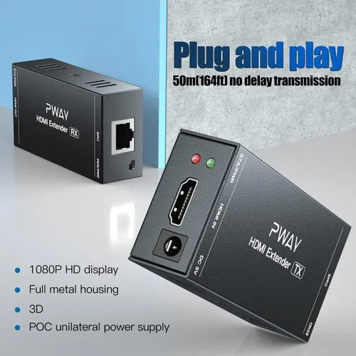 Vista 2 de Extensor HDMI de 165 pies a través de Ethernet Cat5e/6, extiende video de 1080 p a 60 Hz sin demora, transmite audio y video de forma síncrona