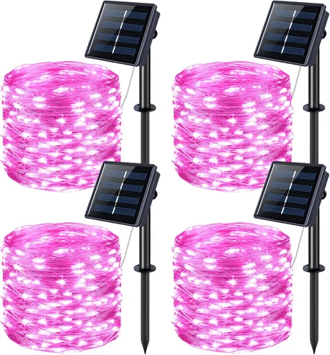 Vista 13 de JMEXSUSS Paquete de 2 luces solares de Navidad impermeables para exteriores, 100 LED de 33 pies, color blanco cálido y multicolor, luces solares