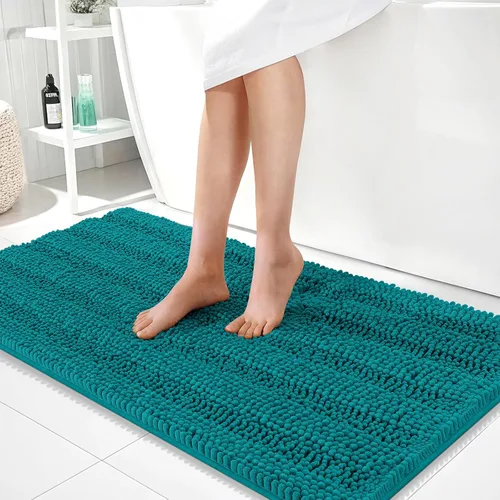 Vista 155 de OLANLY Alfombras de Baño Gruesas de 47 x 20 pulgadas, Extra Suaves Absorbentes de Chenilla a Rayas, Respaldo de Goma, Lavables y Secables a Máquina