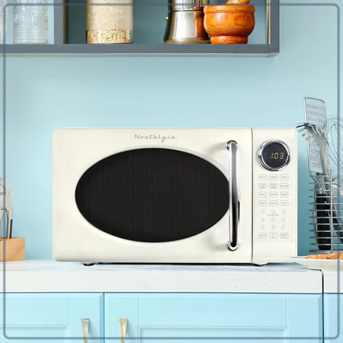 Vista 6 de Nostalgia Horno microondas retro de 700 W, capacidad de 0.7 pies cúbicos, bloqueo de seguridad para niños, 8 ajustes de cocción automática, aparato