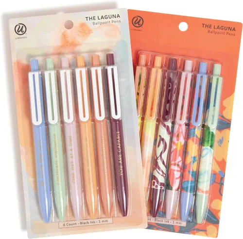 U Brands Laguna Ballpoint Pens, Set of 12, Artist Touch, Bold (1.0mm) Point, Black Ink