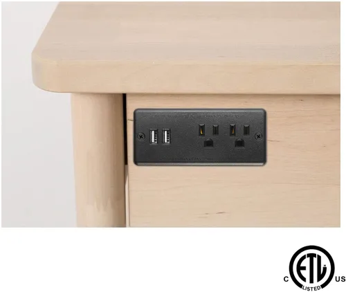 Vista 6 de Regleta de Corriente Empotrada con Enchufe Plano, Toma de Escritorio con USB, Toma de Conferencia Certificada por ETL con 2 Enchufes de CA, 2