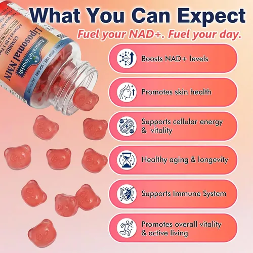 Vista 2 de NMN Supplement 1000mg Pure, Liposomal NMN Resveratrol Supplement Gummies w. Quercetin & TMG, Nicotinamide Mononucleotide NAD+ Precursor, Supports