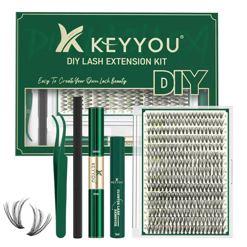 Vista 27 de Kit de extensión de pestañas DIY KEYYOU 280 piezas, pestañas individuales, rizadas D, kit de extensión de pestañas 30D+40D, 9-16 Mix, racimos