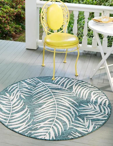 Vista 105 de Unique Loom - Tapete de la colección Outdoor Botanical, diseño de palmera (4.1 pies x 6.1 pies, rectangular, color azul/azul marino)