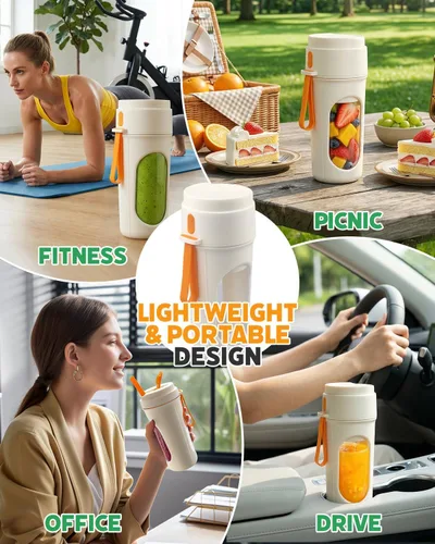 Vista 7 de Portable Blender for Smoothies, BPA Free Mini Blender for Mixing Protein Powder, 15 Oz Dishwasher Safe Portable Bottle with 12-Blade, Rechargable