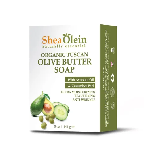 SheaOlein naturally essential Jabón orgánico de mantequilla de oliva toscana con aceite de aguacate y extracto de pepino, barra de 5 onzas (paquete