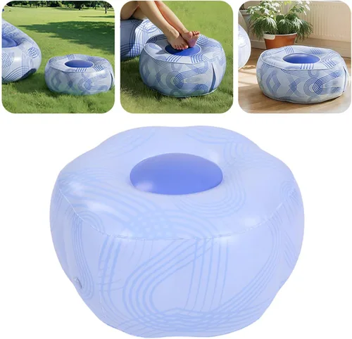 POCREATION Inflatable Footstool Portable Foot Rest Camping Foot Stool PVC Compact for Outdoor Seat with Blue Stripe Pattern Lightweight for Travel