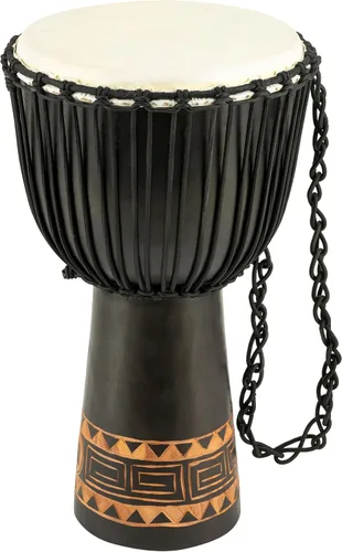 Vista 15 de Instrumento de círculo de tambor de mano Djembe, Serie Headliner de caoba tallada — NO FABRICADO EN CHINA — Cuerdas de tejido africano Mali
