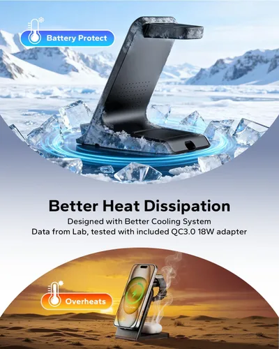 Vista 8 de Estación de carga 3 en 1 para Samsung para fundas gruesas de 0.394 in/Otterbox/resistente, cargador inalámbrico para Samsung Galaxy S26 Negro