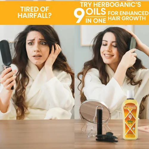 Vista 3 de Aceite para el cabello de 9 aceites, mezcla de hierbas de jojoba, almendra, oliva, argán, amla, coco, aceite de ricino, aceite de cebolla y vitamina