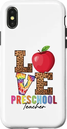 Vista 4 de Estuche para profesor preescolar para iPhone 14, diseño de leopardo, teñido anudado