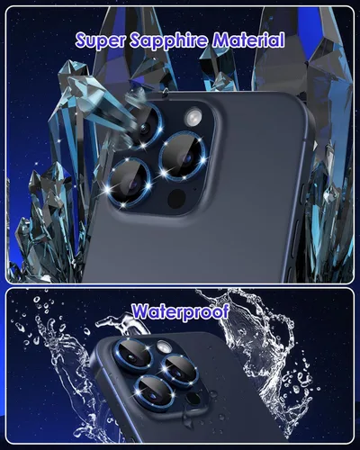 Vista 4 de Protector de lente de cámara con purpurina compatible con iPhone 15 Pro/iPhone 15 Pro Max, acrílico transparente más anillo de aleación de aluminio