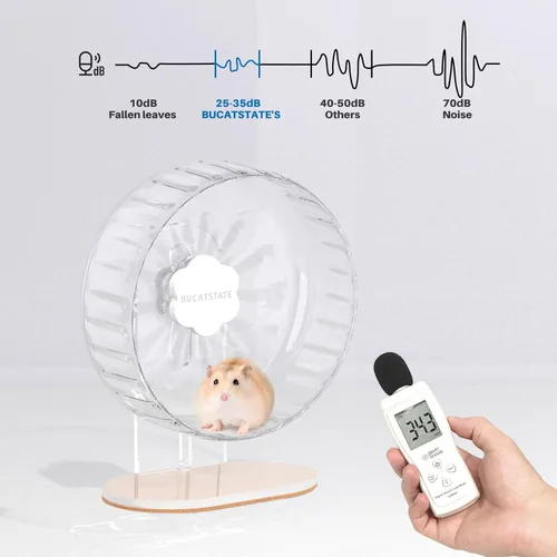 Vista 3 de Bucatstate Rueda de hámster súper silenciosa, accesorios para hámster, juguetes para correr, animales pequeños, ruedas de ejercicio, transparentes